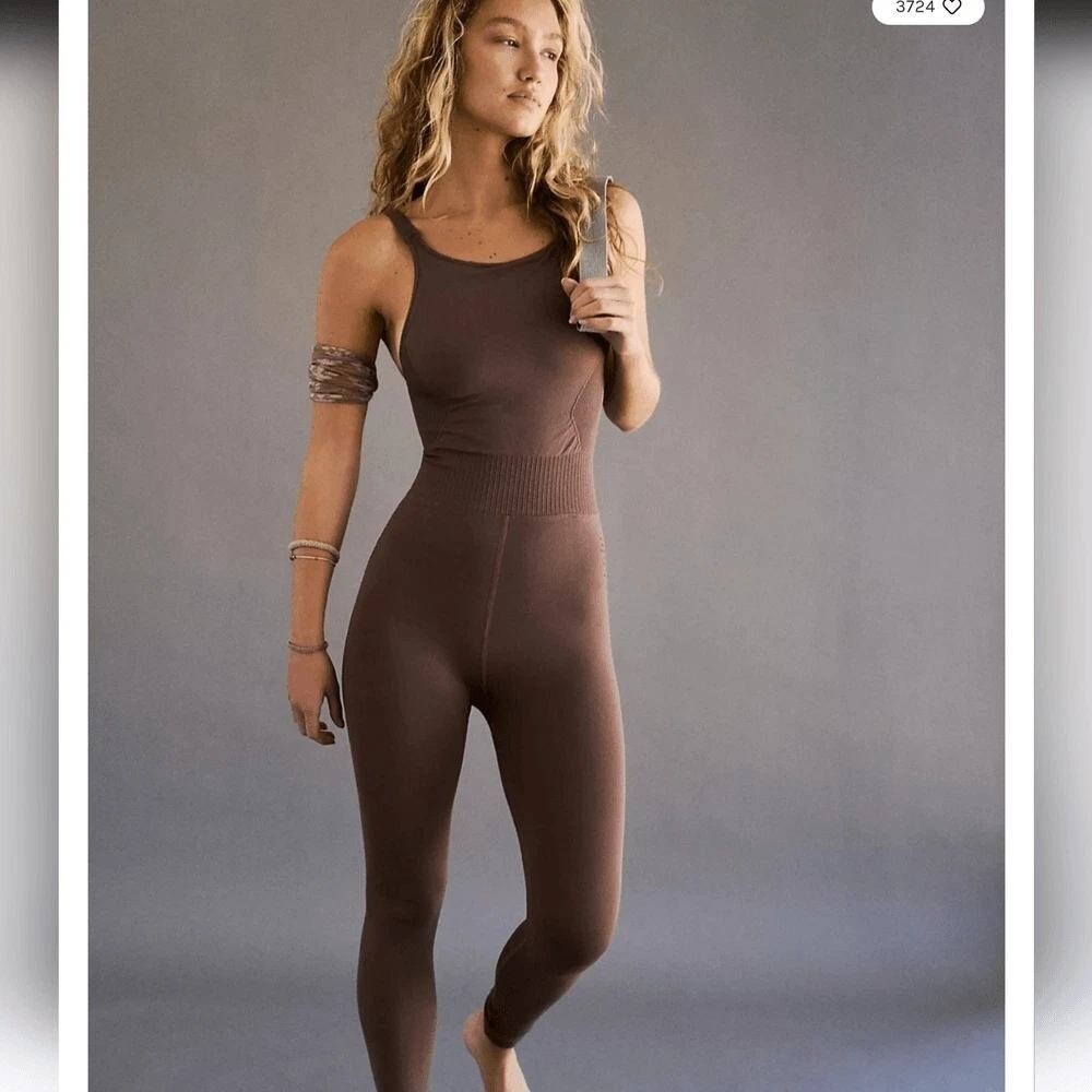 Free People Brown Seamless Ribbed Jumpsuit